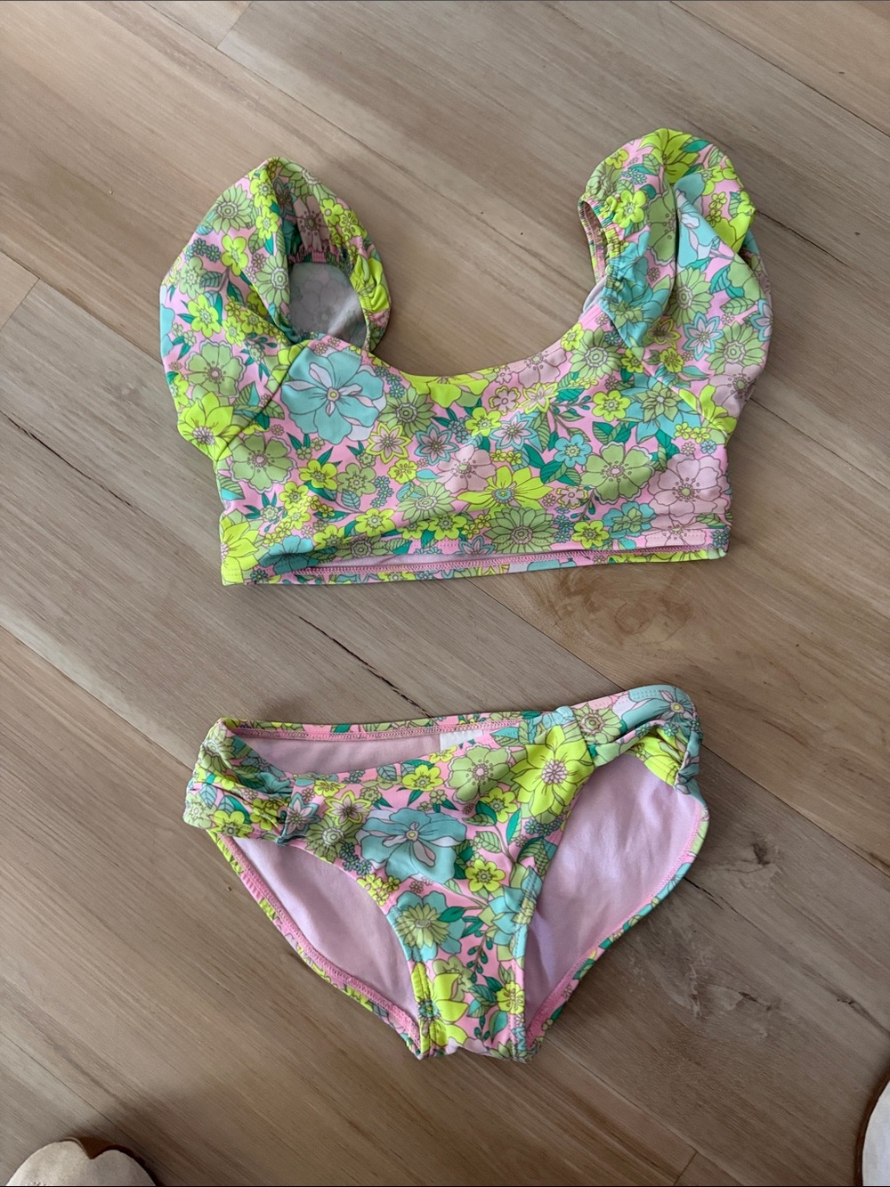 Girls Floral Two-Piece Swim Set - Pink & Lime